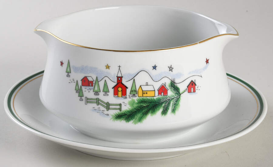 Christmas Eve (Porcelain) Gravy Boat with Attached Underplate by Salem-1