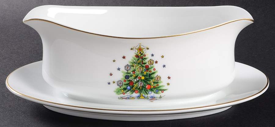Christmas Eve (Porcelain) Gravy Boat with Attached Underplate by Salem-1