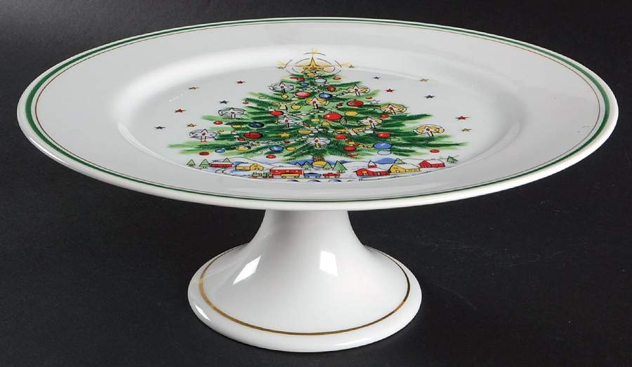 Christmas Eve (Porcelain) 10" Diameter Pedestal Cake Stand by Salem-1