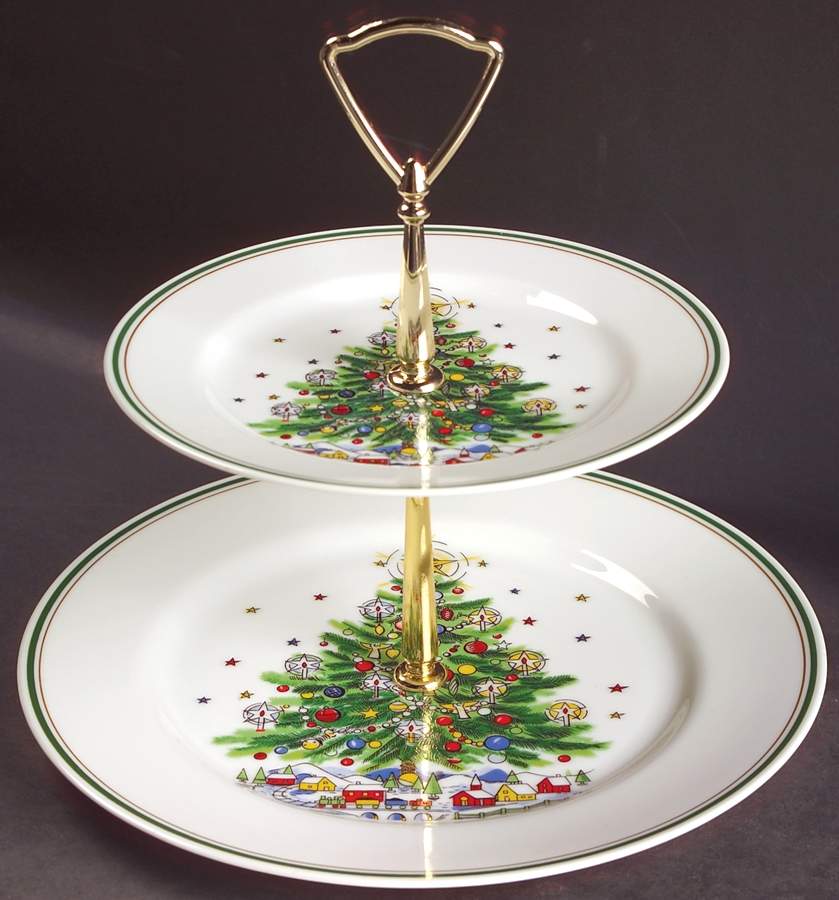 Christmas Eve (Porcelain) 2 Tiered Serving Tray (Dinner & Salad Plate) by Salem-1