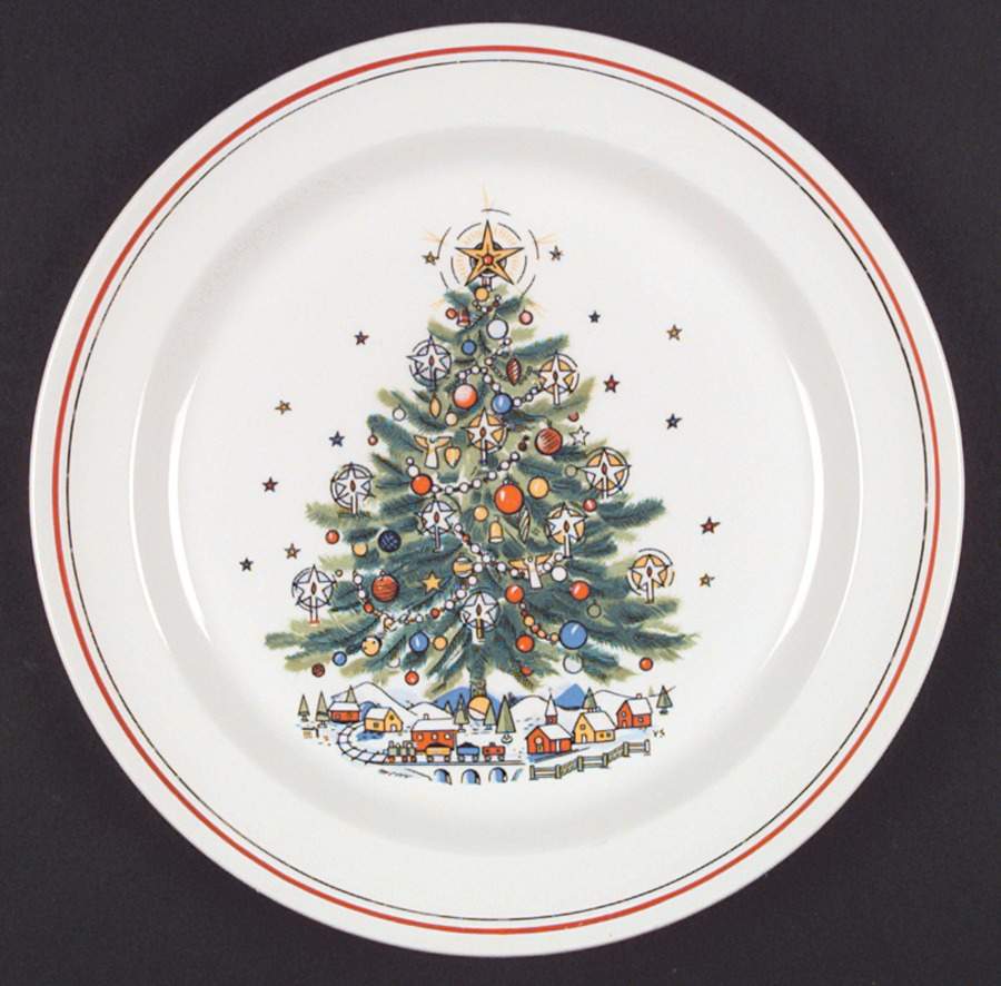 Christmas Eve (Earthenware, Red, Gold) Dinner Plate by Salem-1