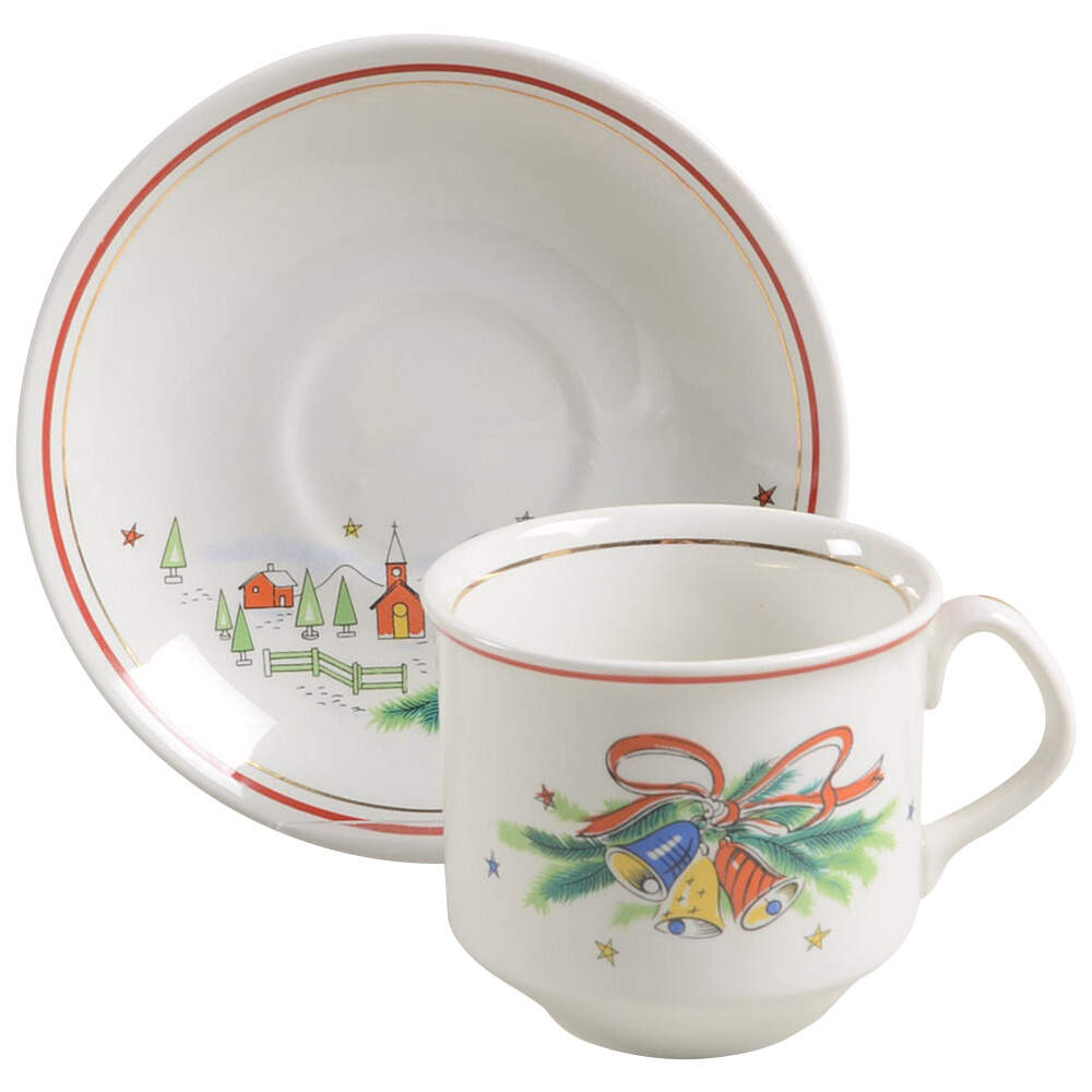 Christmas Eve (Earthenware, Red, Gold) Flat Cup & Saucer Set by Salem-1