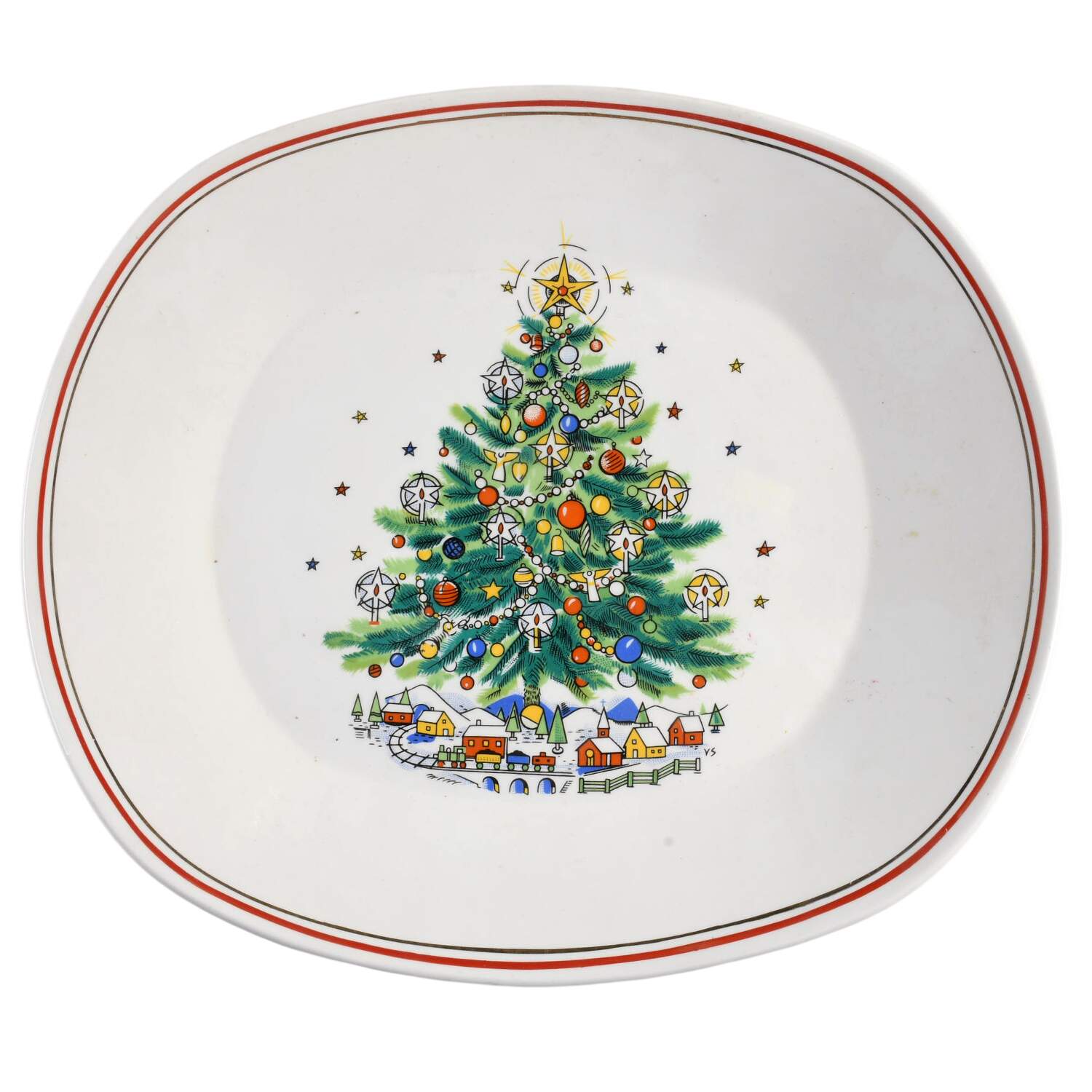 Christmas Eve (Earthenware, Red, Gold) 11" Oval Serving Platter by Salem-1