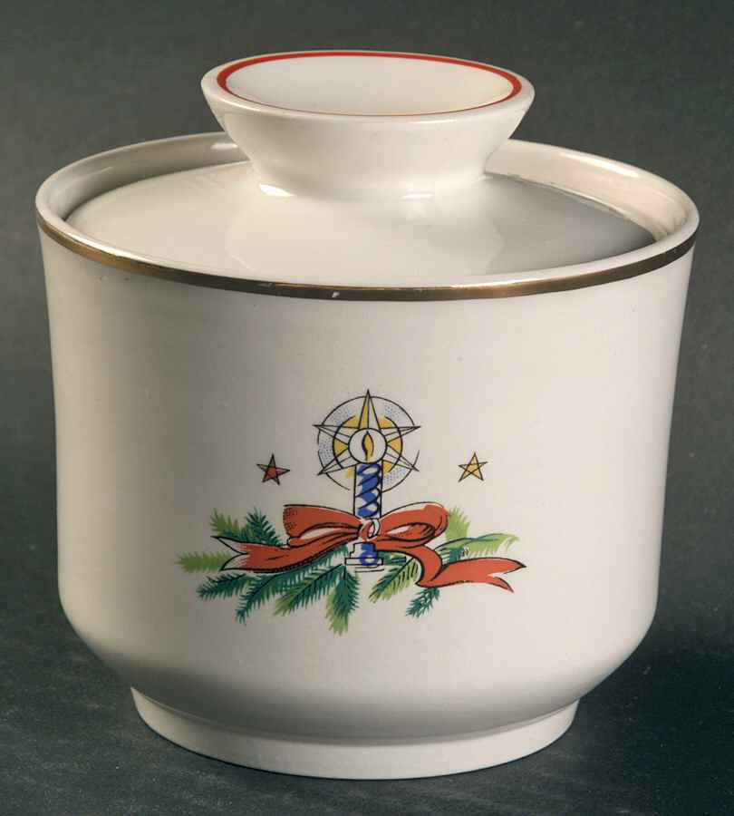 Christmas Eve (Earthenware, Red, Gold) Sugar Bowl & Lid by Salem-1