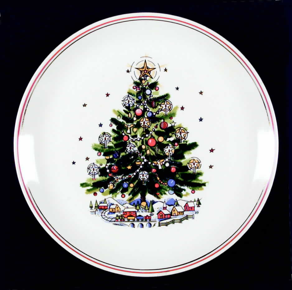 Christmas Eve (Earthenware, Red, Gold) Dinner Plate by Salem-1