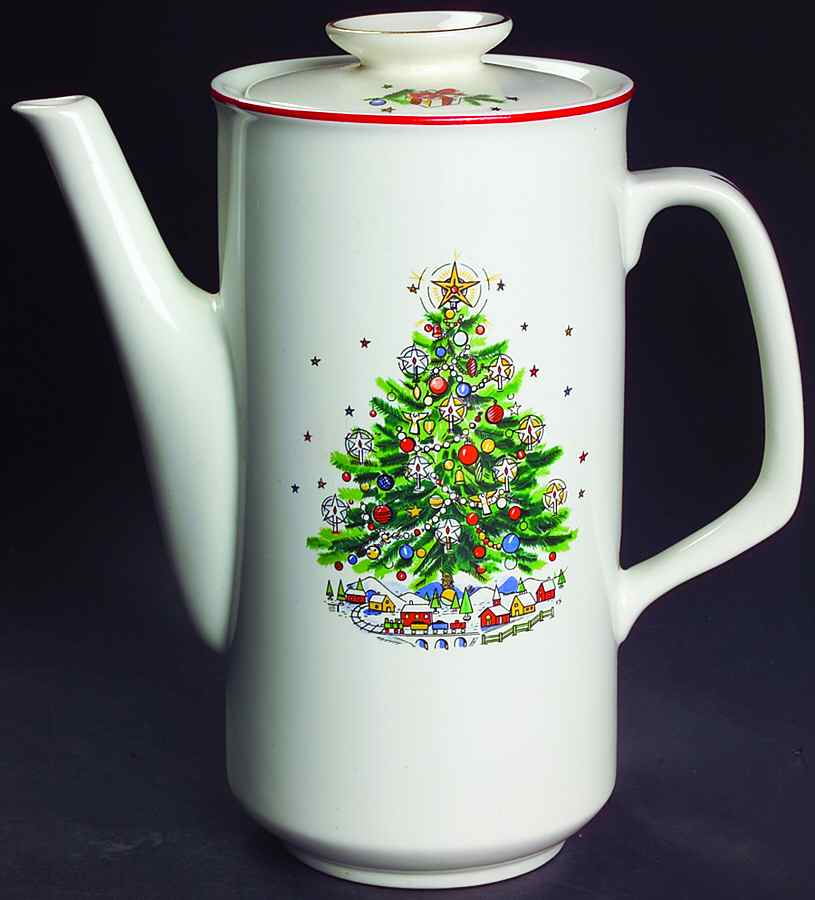 Christmas Eve (Earthenware, Red, Gold) Coffee Pot & Lid by Salem-1
