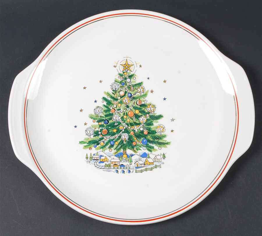 Christmas Eve (Earthenware, Red, Gold) Handled Chop Plate (Round Platter) by Salem-1