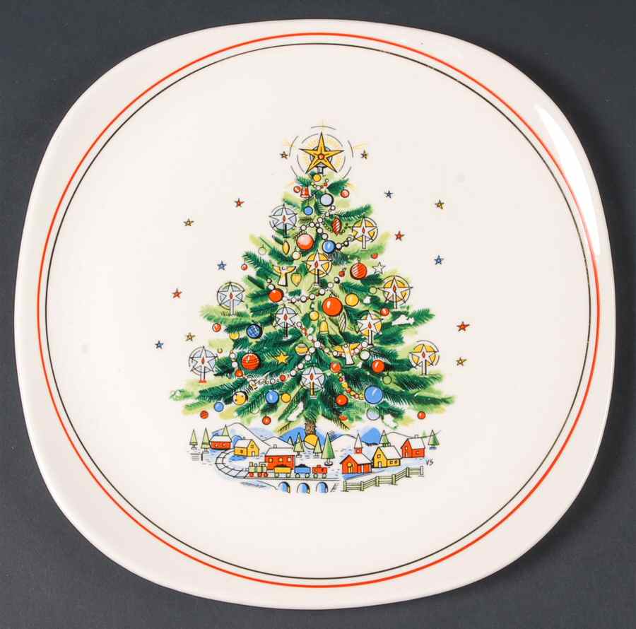 Christmas Eve (Earthenware, Red, Gold) Square Cake Plate by Salem-1