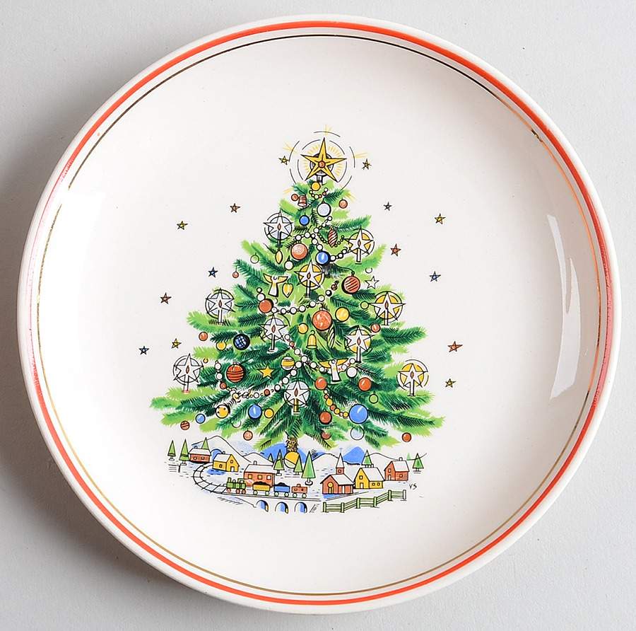 Christmas Eve (Earthenware, Red, Gold) Bread & Butter Plate by Salem-1