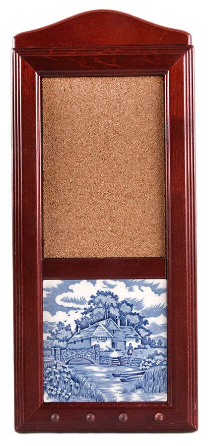 English Village Blue 15" Rosewood Memo Board/Key Rack  HC by Salem-1