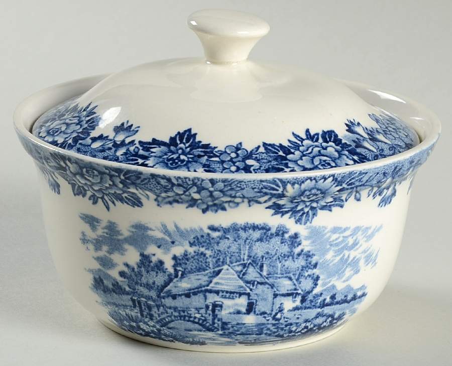 English Village Blue Butter Box & Lid by Salem-1