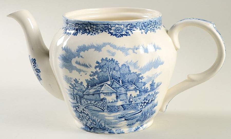 English Village Blue Teapot No Lid by Salem-1