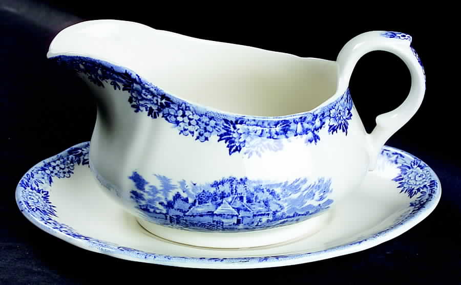 English Village Blue Gravy Boat & Underplate by Salem-1