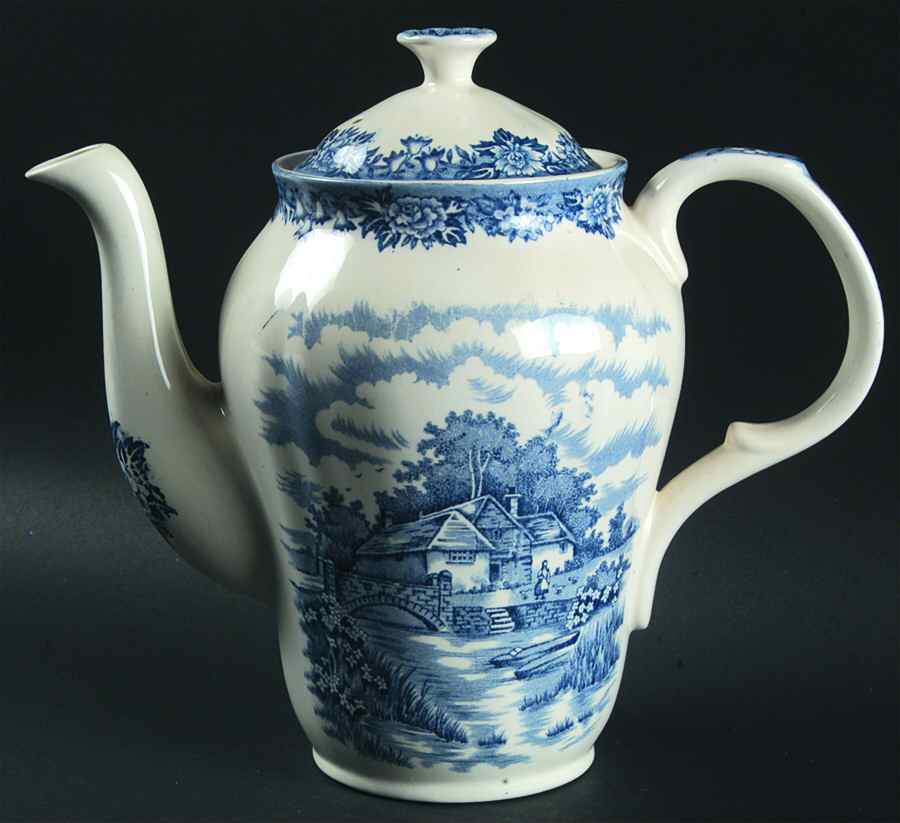 English Village Blue Coffee Pot & Lid by Salem-1