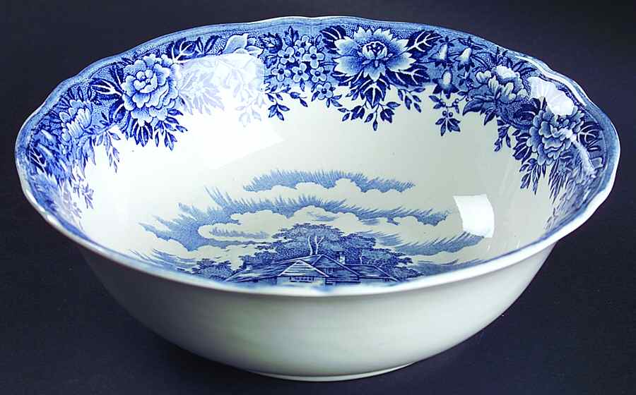 English Village Blue 8" Round Vegetable Bowl by Salem-1