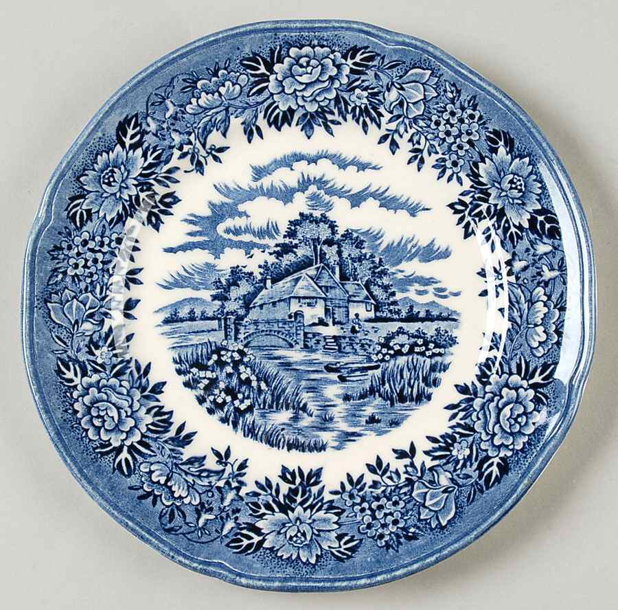 English Village Blue Dessert/Pie Plate by Salem-1