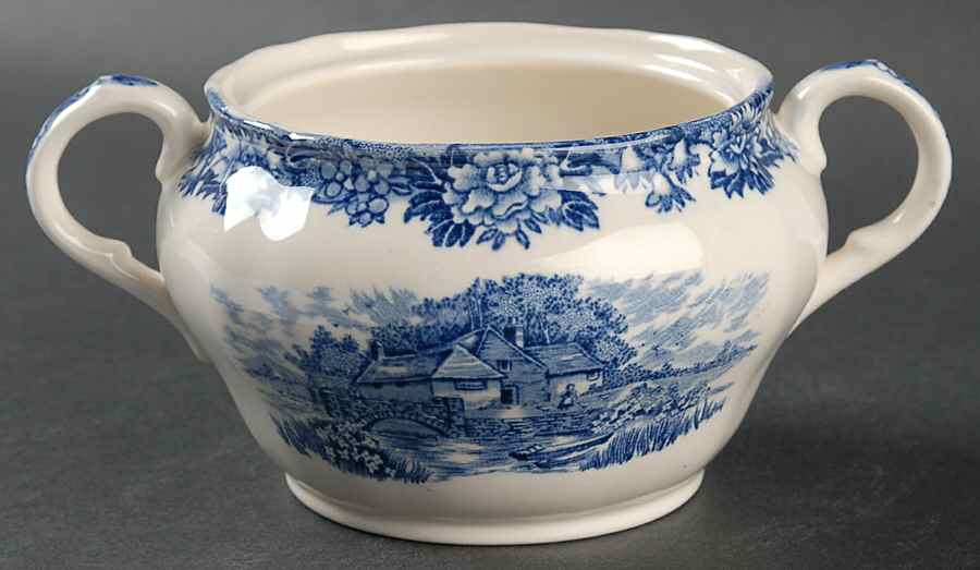 English Village Blue Sugar Bowl No Lid by Salem-1