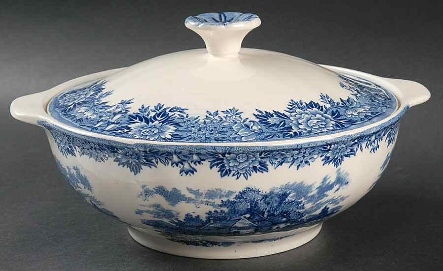 English Village Blue Round Covered Vegetable by Salem-1