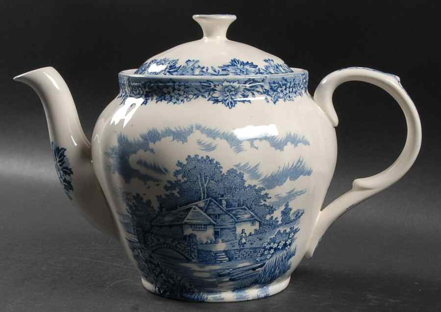 English Village Blue Teapot & Lid by Salem-1