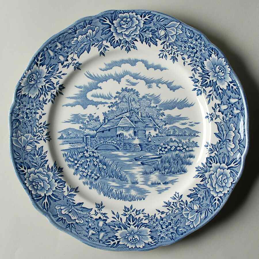 English Village Blue Dinner Plate by Salem-1