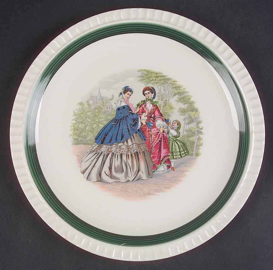 Godey Fashions (Fluted, Green Band) Dinner Plate by Salem-1