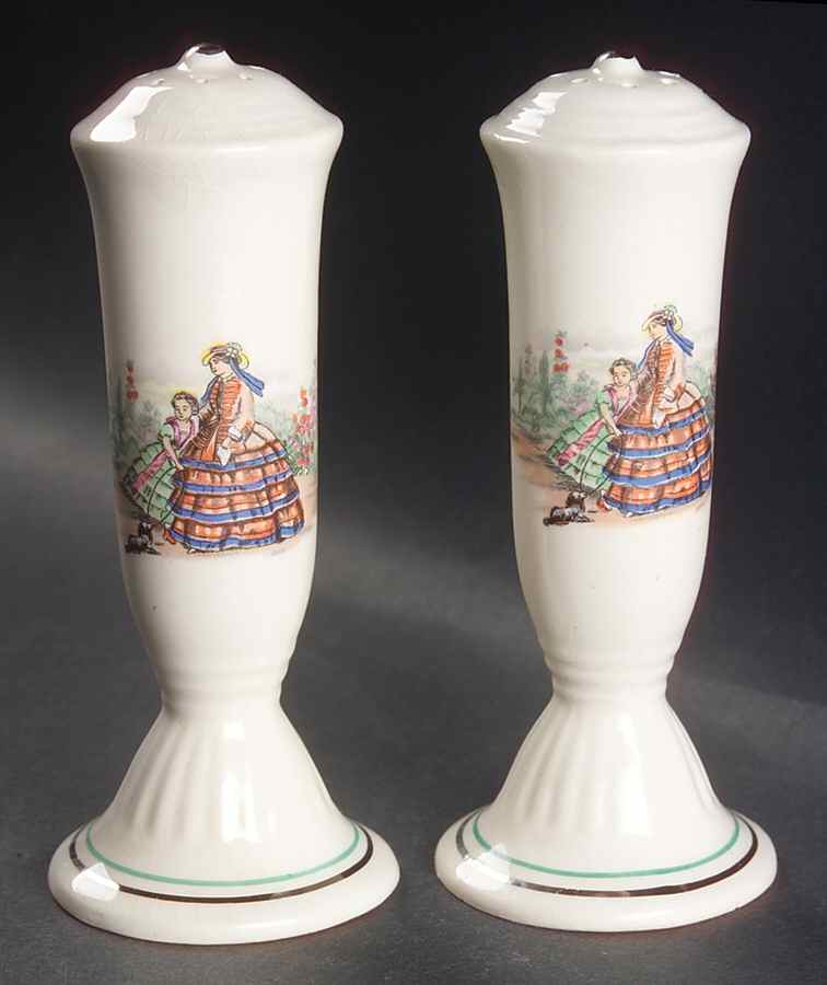 Godey Fashions (Fluted, Green Band) Salt & Pepper Set by Salem-1