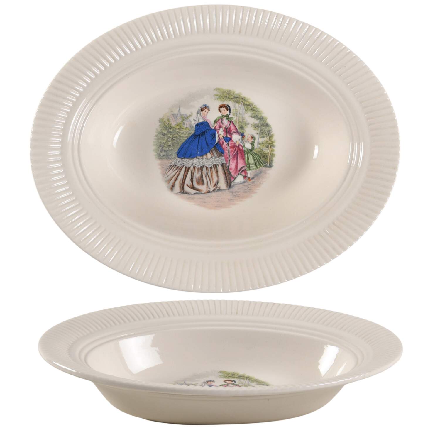 Godey Prints (Ribbed Rim) 9" Oval Vegetable Bowl by Salem-1
