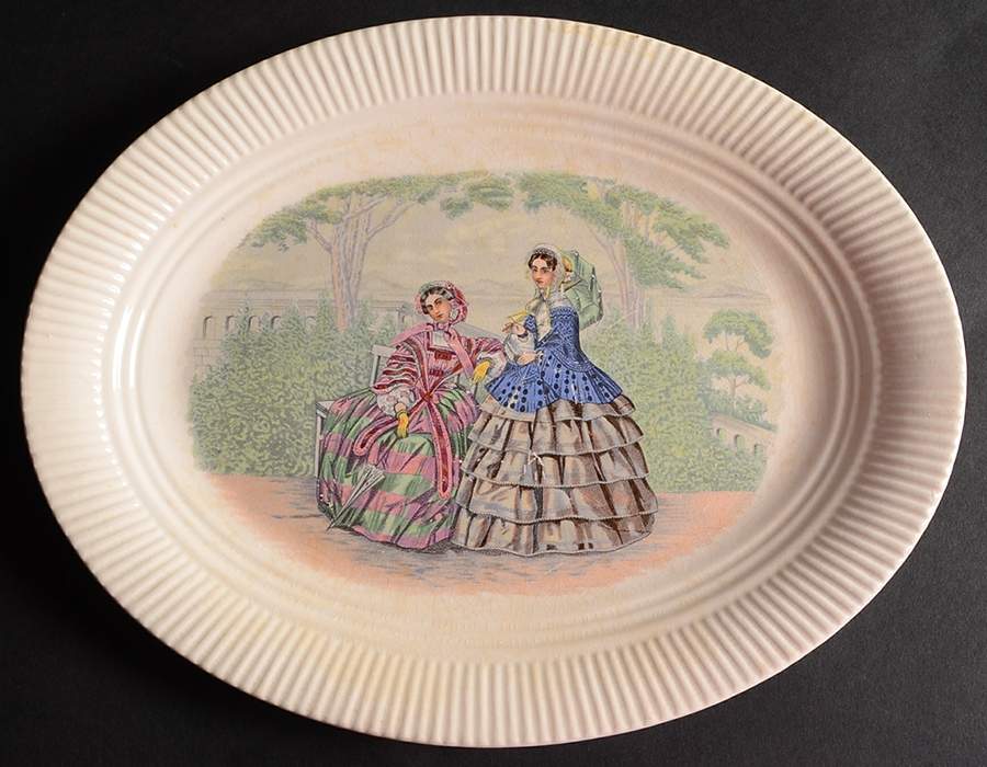 Godey Prints (Ribbed Rim) 11" Oval Serving Platter by Salem-1