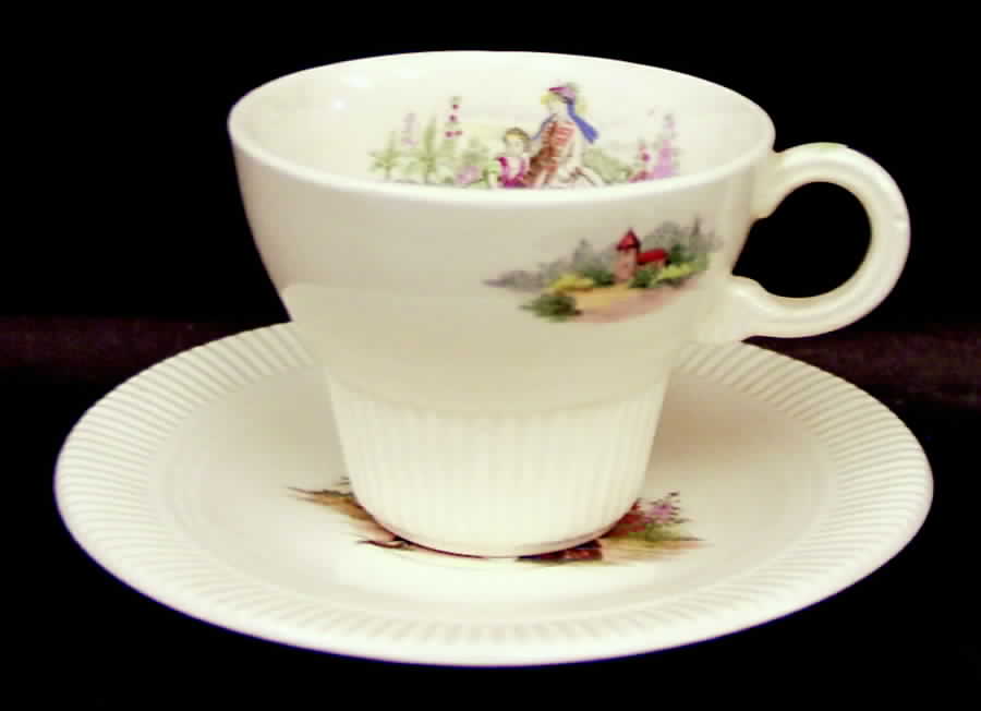 Godey Prints (Ribbed Rim) Flat Demitasse Cup & Saucer Set by Salem-1