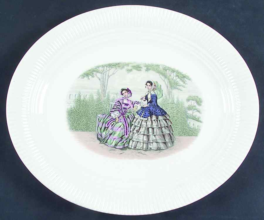 Godey Prints (Ribbed Rim) 13" Oval Serving Platter by Salem-1