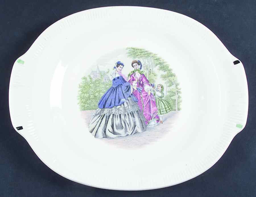 Godey Prints (Ribbed Rim) 11" Oval Serving Platter by Salem-1