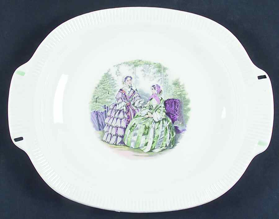 Godey Prints (Ribbed Rim) 13" Oval Serving Platter by Salem-1