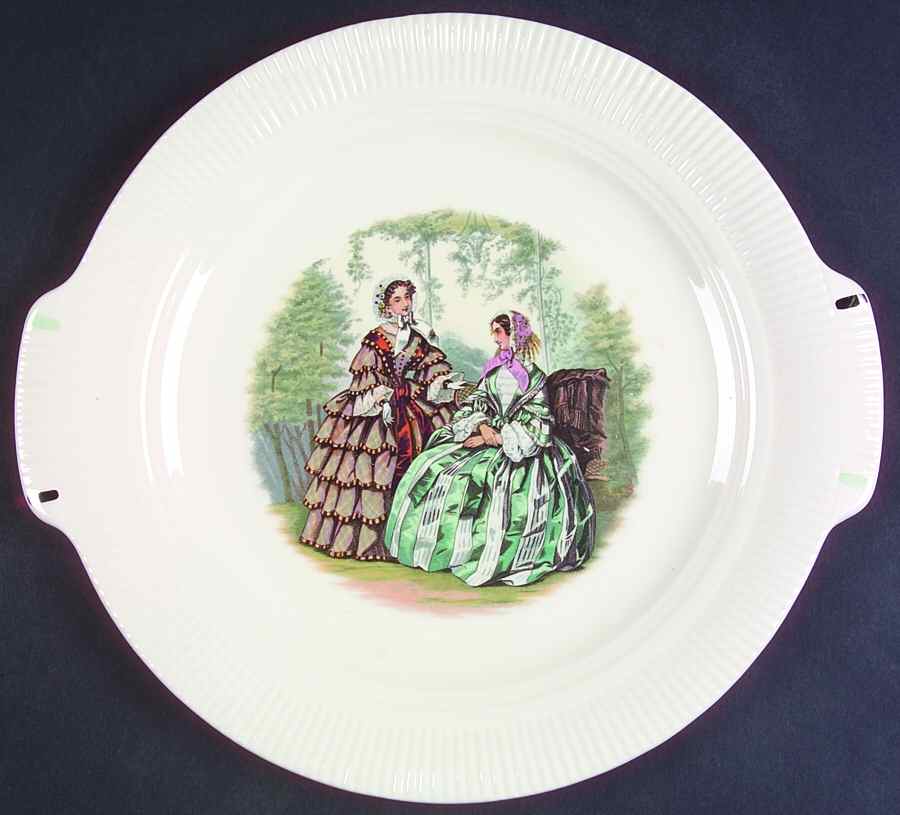 Godey Prints (Ribbed Rim) Handled Cake Plate by Salem-1
