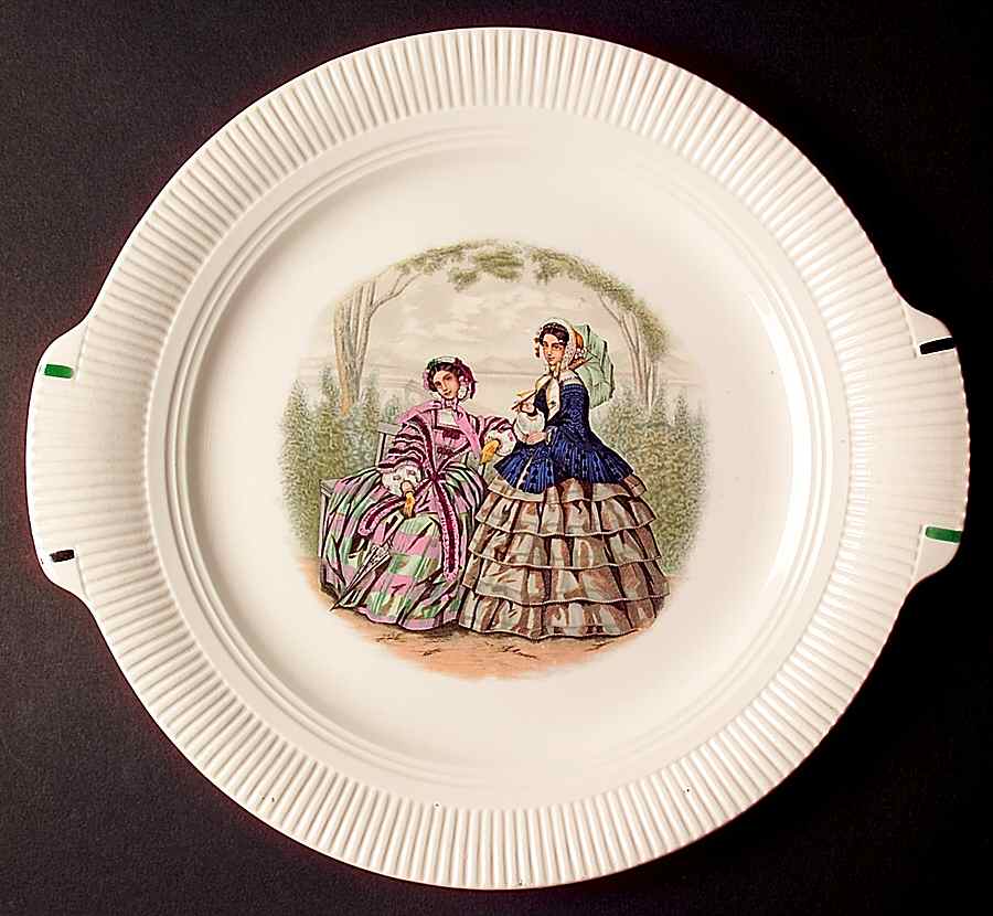 Godey Prints (Ribbed Rim) Handled Cake Plate by Salem-1