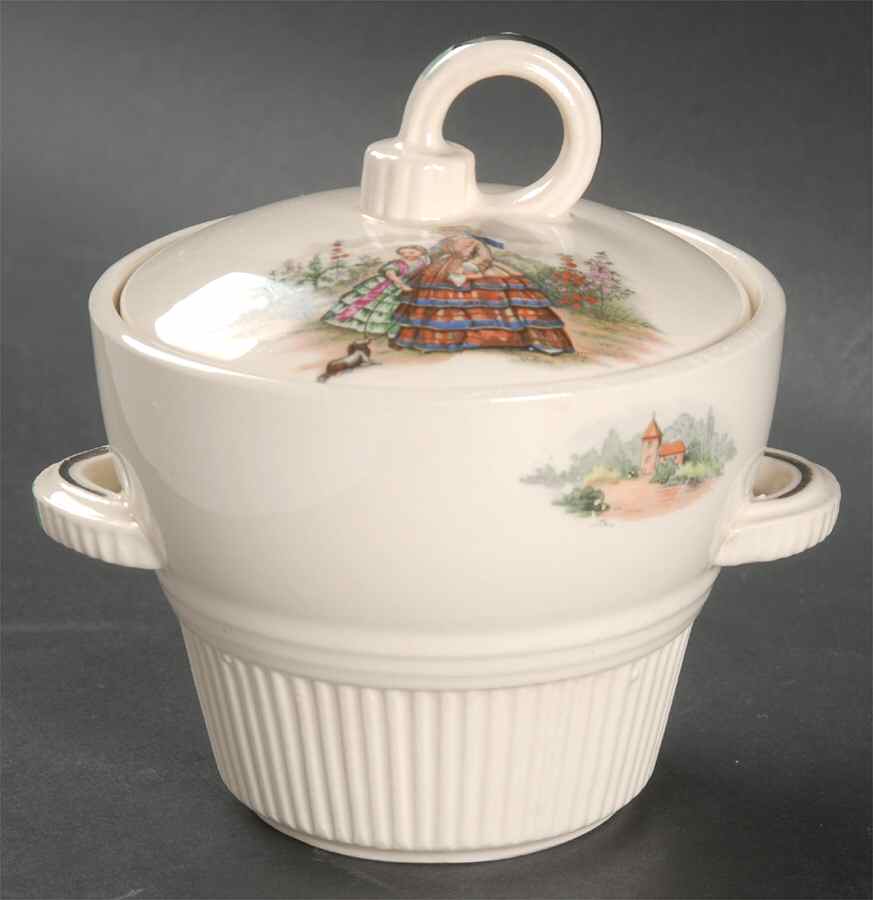 Godey Prints (Ribbed Rim) Sugar Bowl & Lid by Salem-1