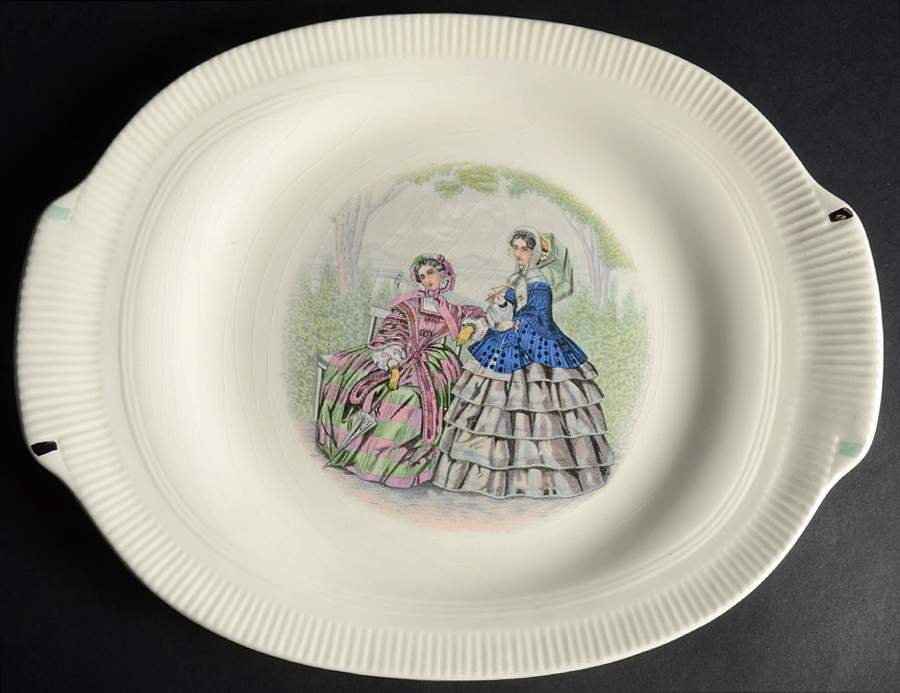 Godey Prints (Ribbed Rim) 11" Oval Serving Platter by Salem-1