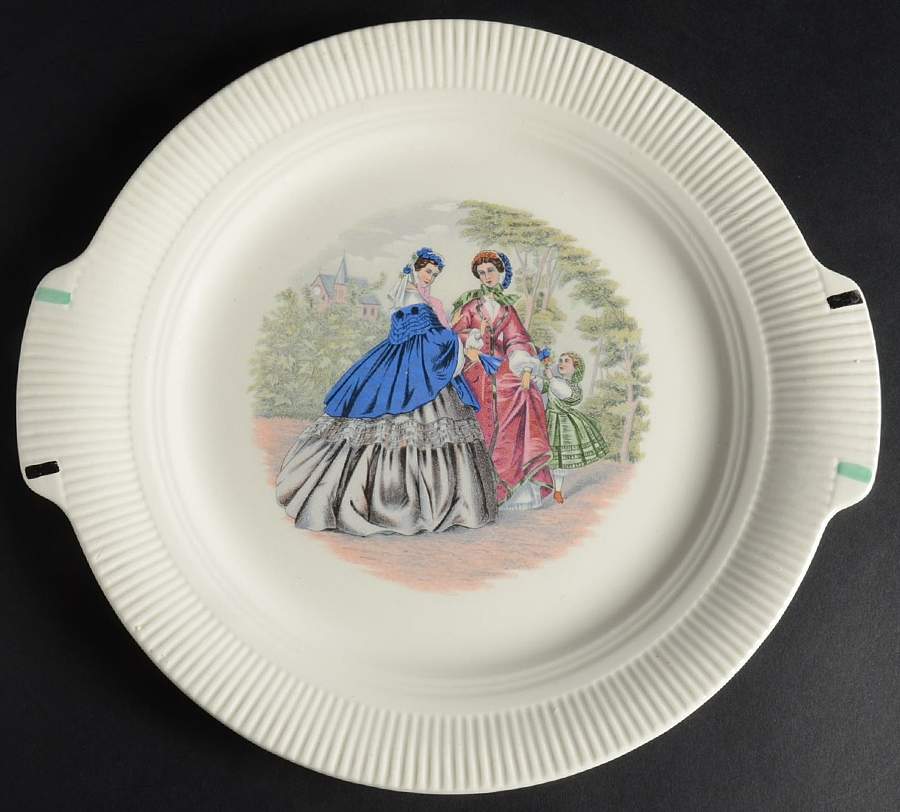 Godey Prints (Ribbed Rim) Handled Cake Plate by Salem-1