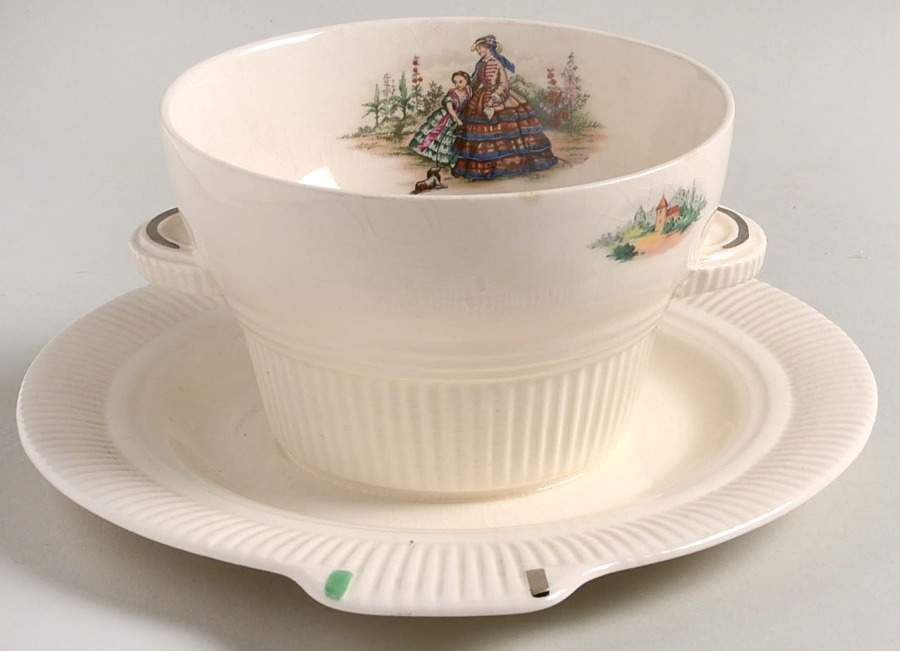 Godey Prints (Ribbed Rim) Gravy Boat with Attached Underplate by Salem-1