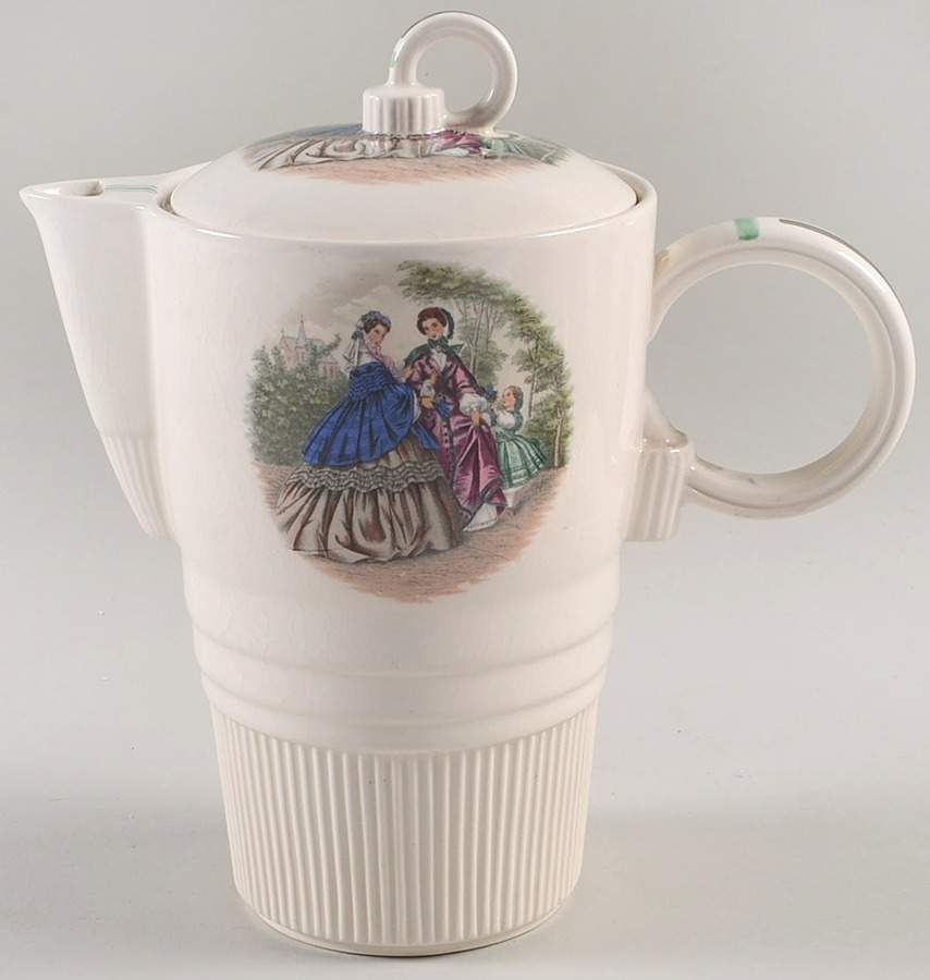Godey Prints (Ribbed Rim) Coffee Pot & Lid by Salem-1