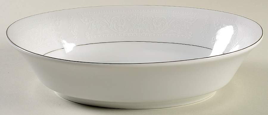 Lace Bouquet (Platinum Trim) 10" Oval Vegetable Bowl by Salem-1