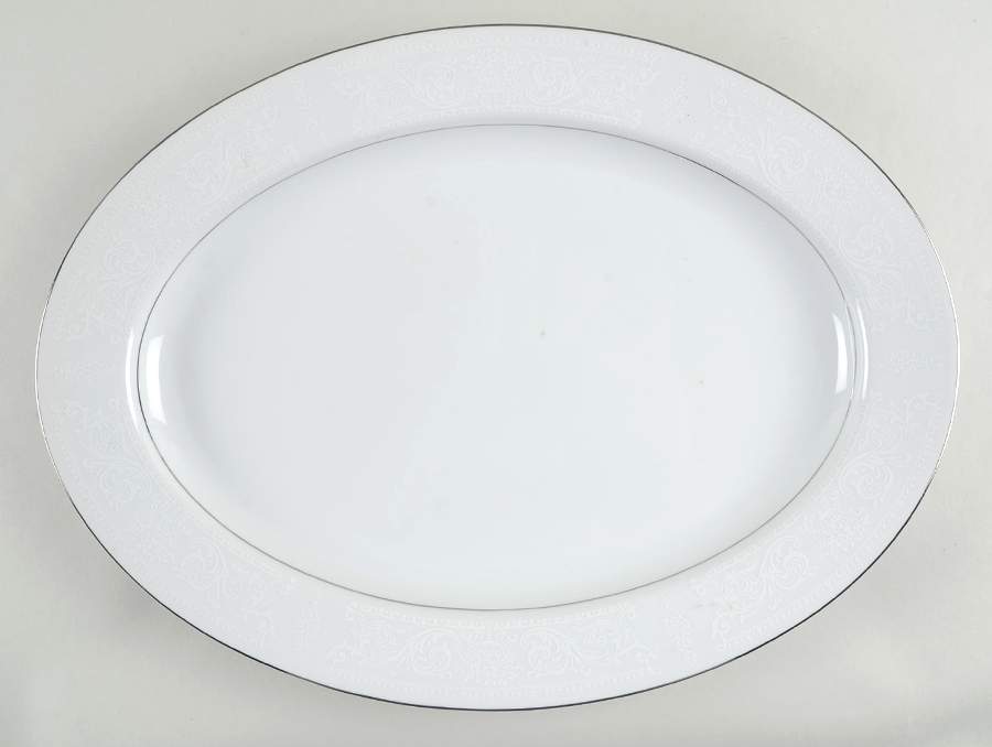 Lace Bouquet (Platinum Trim) 16" Oval Serving Platter by Salem-1