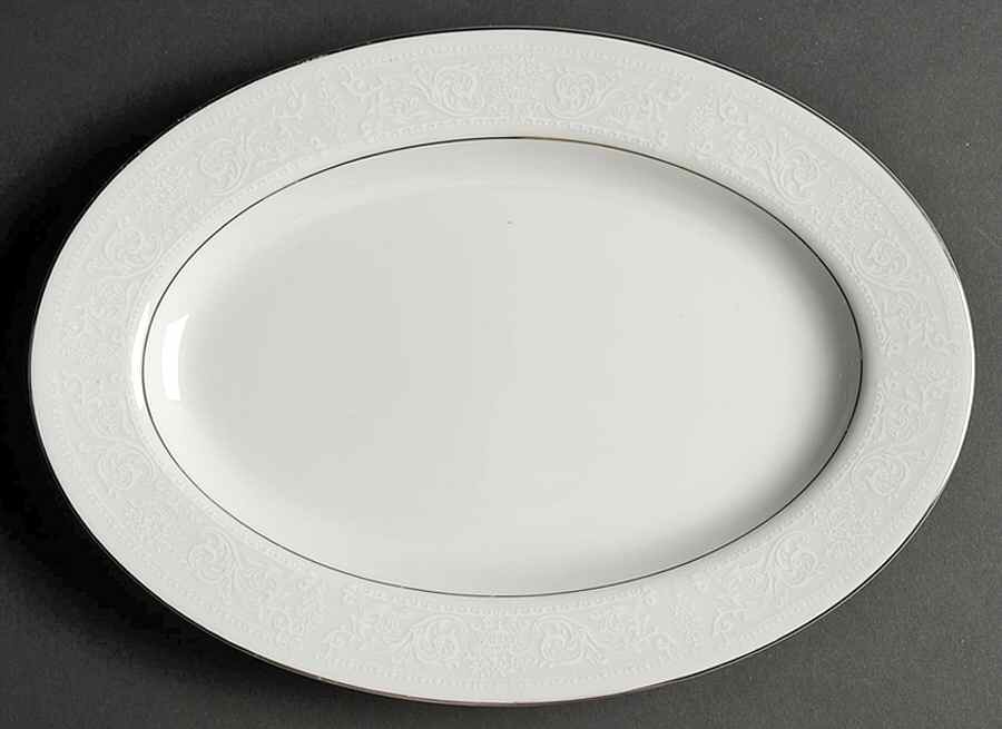 Lace Bouquet (Platinum Trim) 12" Oval Serving Platter by Salem-1