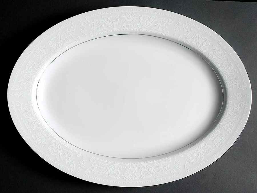 Lace Bouquet (Platinum Trim) 14" Oval Serving Platter by Salem-1