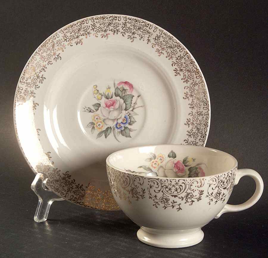 Royal Rose Bouquet Footed Cup & Saucer Set by Salem-1