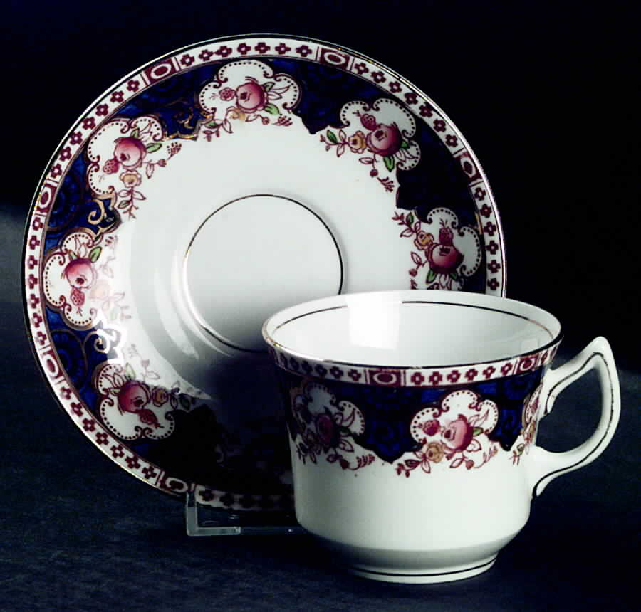 Tyne (Cobalt Blue Insets) Flat Cup & Saucer Set by Salisbury-1