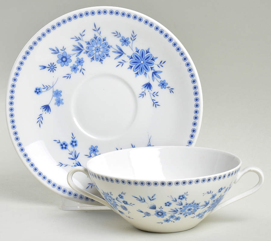 Bavarian Blue Flat Cream Soup Bowl & Saucer Set by Seltmann-1