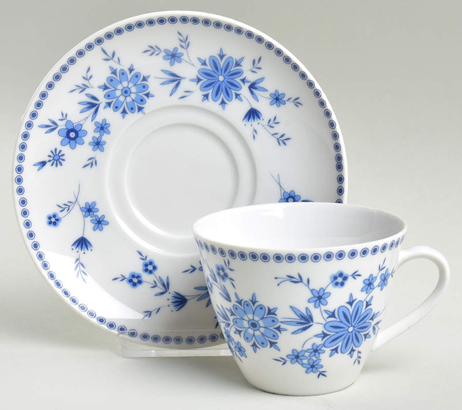 Bavarian Blue Flat Cup & Saucer Set by Seltmann-1