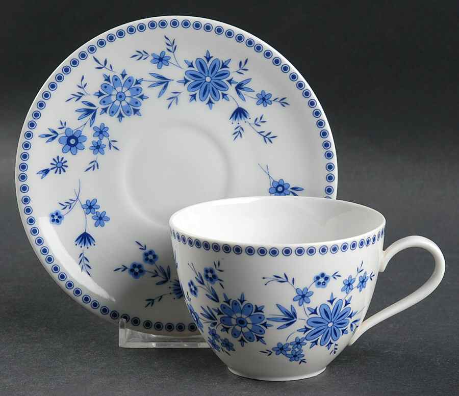 Bavarian Blue Flat Cup & Saucer Set by Seltmann-1