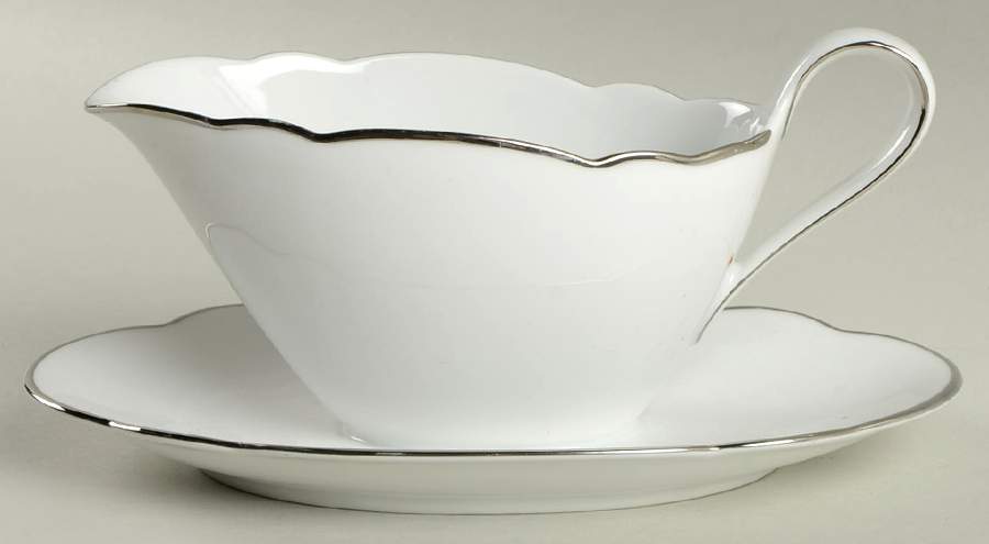 Inka Platinum Gravy Boat with Attached Underplate by Seltmann-1