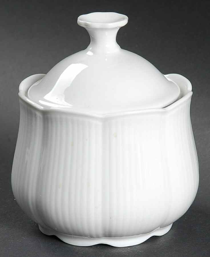 Jasmin White Sugar Bowl & Lid by Seltmann-1